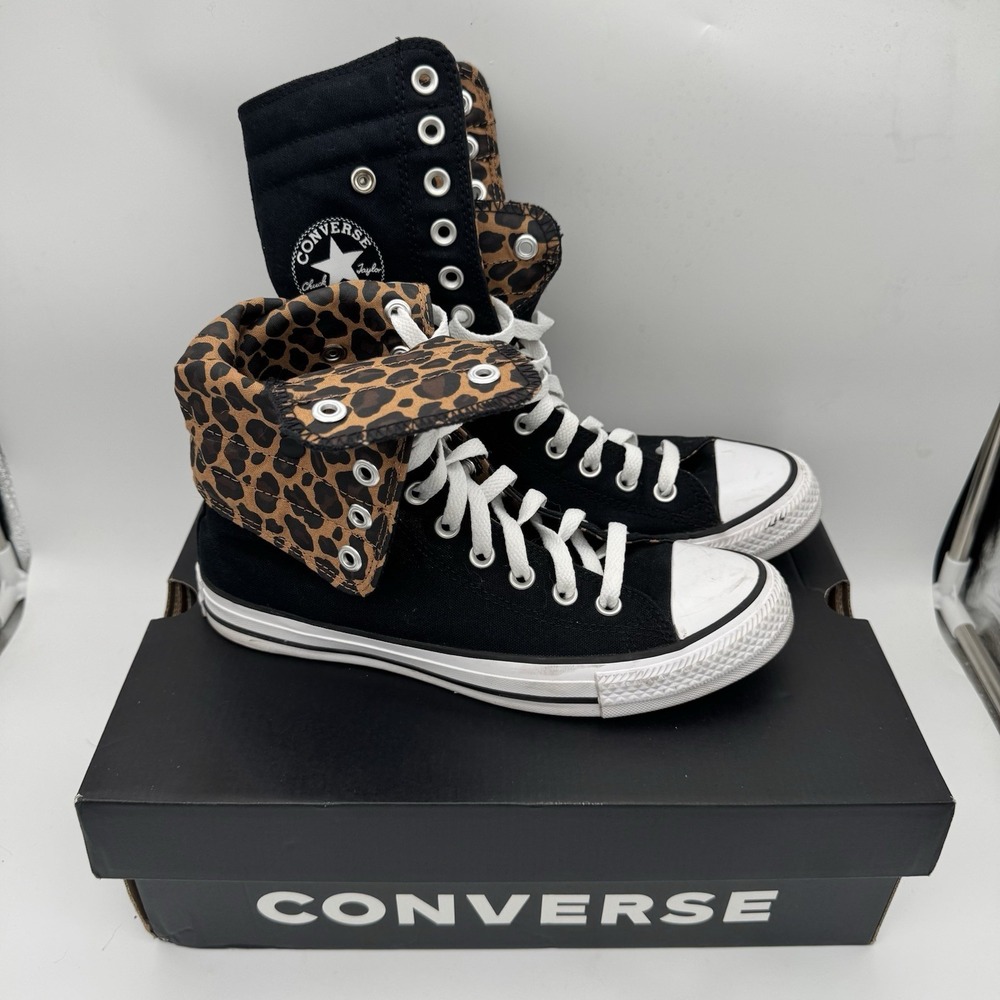 Converse CTAS Fold Over X-Hi Black Leopard Print Womens Size 8 A19822C